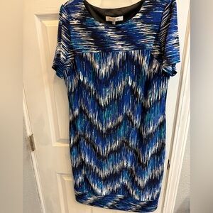 Evan Picone Vibrant Blue and White Patterned Dress